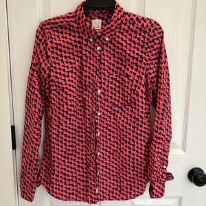Women's Red and Blue Patterned Shirt